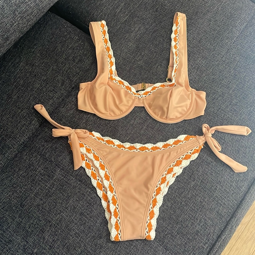 NWOT Maiyo 2 Piece Bikini With Crochet Hemline